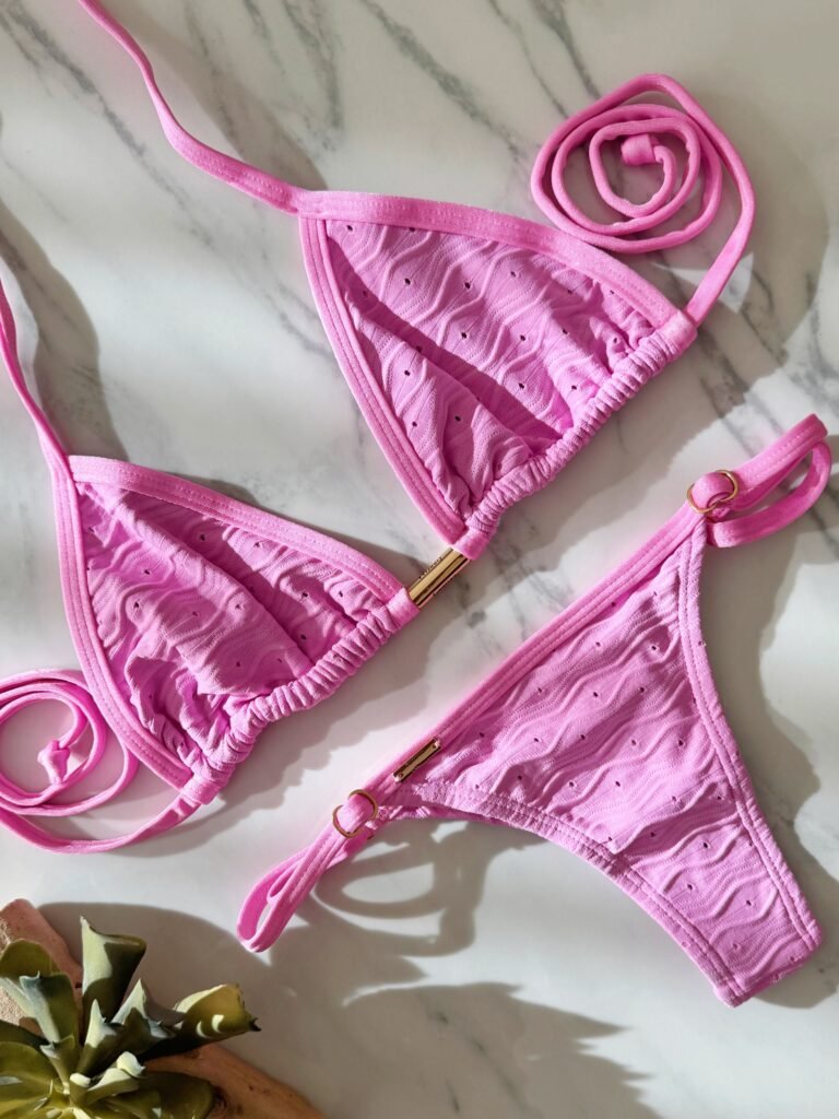 B-Pink Brazilian bikini with textured fabric – Drapery Boutique Dubai