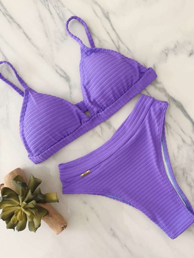 Bossa lilac ribbed bikini with molded top – Drapery Boutique Dubai